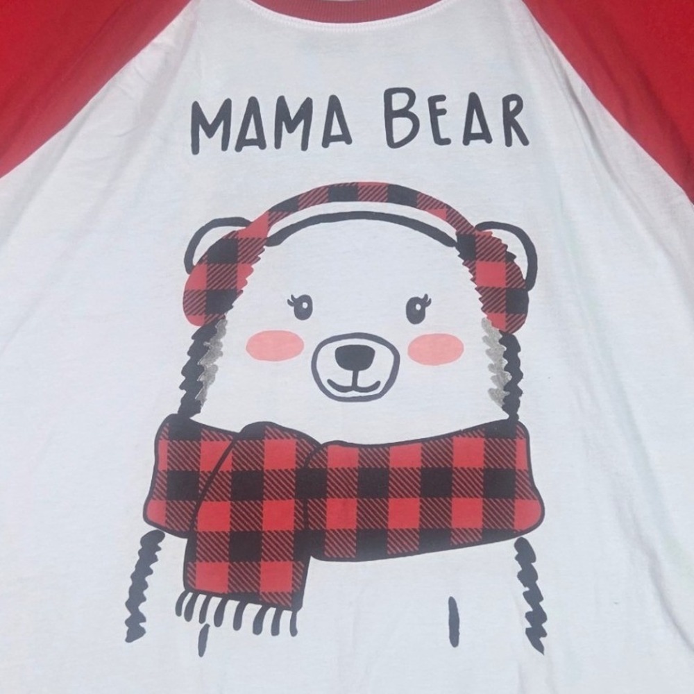 Jammies For Your Families Pajama Top Women XL White Red Mama Bear Raglan Shirt